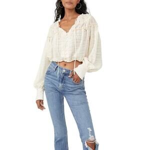 Free People Hailey Cropped Blouse in Ivory (M)